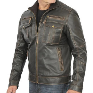 Veste de sport pour moto en cuir véritable respirant pour homme, style vintage, grande taille, pour l'automne - Product Image 5