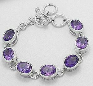 Pulsera de Cadena de Plata Tai Clásica de Excelente Calidad con Amatista, Ajustable, con Piedra Central de Corte Cojín, Unisex, para Regalo - Product Image 3