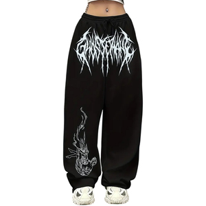 Nouveau produit de marque Pantalon de survêtement décontracté à imprimé graphique pour femme Couleur noire Coupe décontractée Pantalon de survêtement baggy - Product Image 1