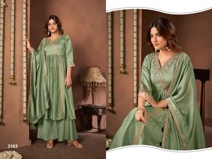 Vichitra - Conjunto de Kurti, Palazzo y Dupatta con bordado Maruti, listo para usar, estilo indio-pakistaní, largo hasta la rodilla, para todas las estaciones - Product Image 3