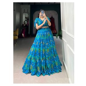 เกรซบิวตี้ผ้าชีฟองน้ำหนักเบาพิมพ์ลายดอกไม้สำหรับปาร์ตี้งานแต่งงานพร้อมขายจากอินเดีย - Product Image 1