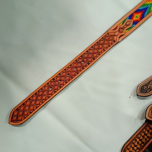 Rodéo cuir de vachette pleine fleur Western Aztec perlé Cowboy alliage taille personnalisable Logo conception usinée à la main prix de gros - Product Image 4