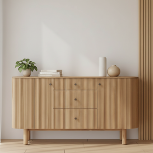 Aparador Moderno de Lujo Europeo de Madera Maciza con Puerta Acanalada para Comedor y Sala de Estar, Acabado Personalizado - Product Image 6