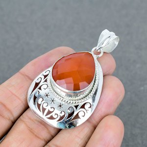 Colgante de piedras preciosas de cornalina 925 colgante de latón con forma de pera chapada en plata maciza para mujer colgante de plata joyería con sello 925 - Product Image 3