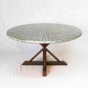 Industrial Round Shape Vintage Hand Carving Metal Top Iron Base Cafe <b>Outdoor</b> Restaurant Commercial Custom Design <b>Dining</b> <b>Table</b> - Product Image 2