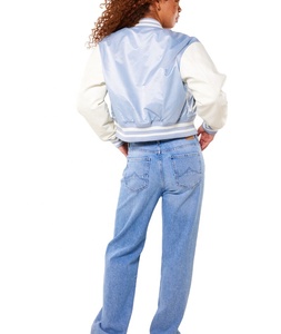 OEM Custom Logo Women's Winter Satin Bomber <b>Jacket</b> Mandarin Collar Chenille Embroidery <b>Patches</b> High Street Style Waterproof - Product Image 5