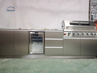 Cuisine extérieure modulaire personnalisée en acier inoxydable avec îlot barbecue, évier, robinet, charnières, tiroirs, paniers, portes vitrées, résistante au feu, prête à l'emploi