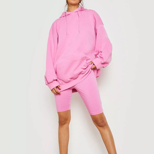 Sweat à capuche et short à capuche en molleton de coton lourd de haute qualité pour femmes ensemble de survêtements solides tricoté deux pièces survêtement - Product Image 6