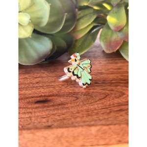 Mg Pelina Zuni Thunderbird Ring Multi-Color Stone & Sterling <b>Silver</b> with Turquoise Rhodium Plated Size 4.5 Everyday Wear - Product Image 2