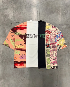 Ropa de calle personalizada camiseta de gran tamaño para hombres diseño de panel de corte y costura con dobladillo irregular hombro caído Boxy Fit camiseta de moda - Product Image 2