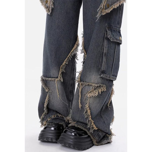 Hot Sale Women Custom Street Wear Wide Leg Ripped Patchwork Jeans <b>Pants</b> For Women High Waist Jeans - Product Image 3