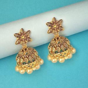 ต่างหู huggie สีทอง14K kriaa กับหินสีน้ำตาลสไตล์ jhumki ทันสมัยการออกแบบทางศาสนาโรเดียม Plated-1311573B - Product Image 1