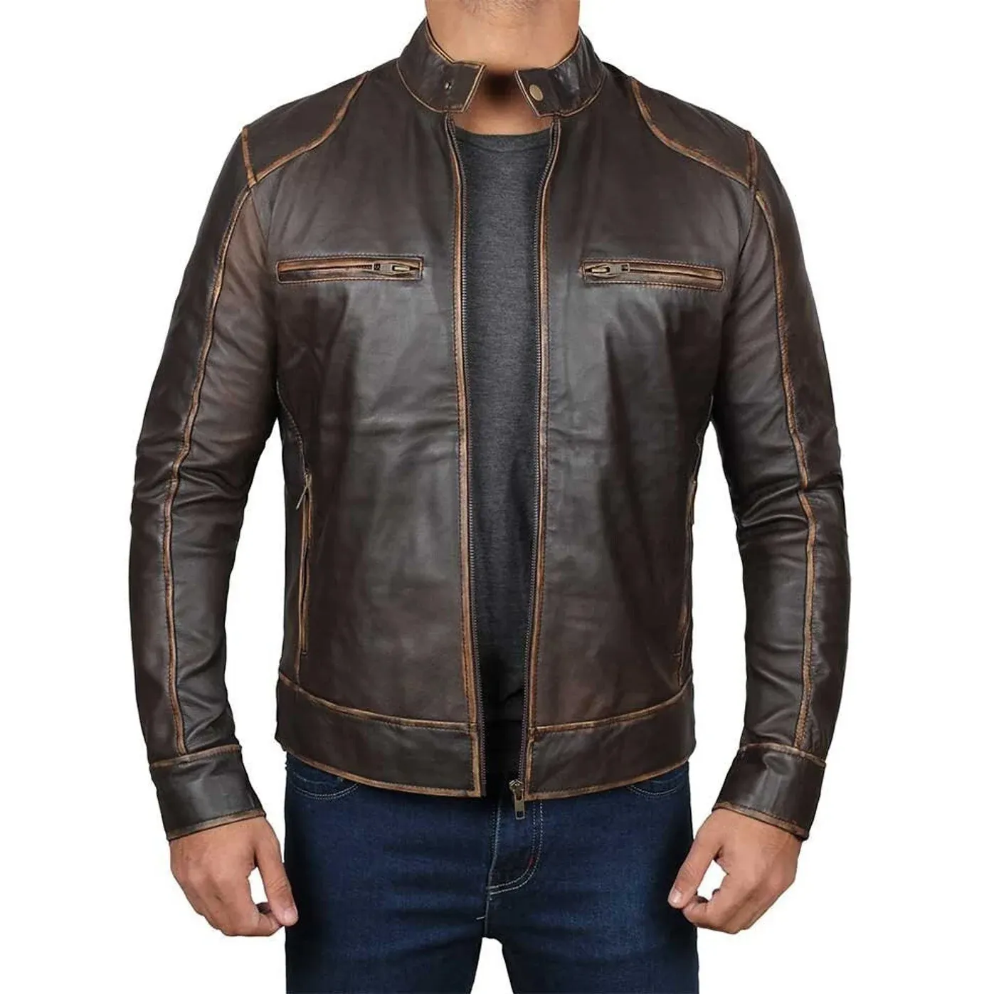 La migliore giacca in pelle da uomo personalizza la giacca in vera pelle Vintage causale da moto giacche moda autunno Outfit