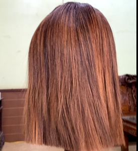 Perruque en cheveux humains vierges du Vietnam de 12 pouces pour femmes noires, couleur piano brun, longue et droite, pour base transparente, super double trame - Product Image 3