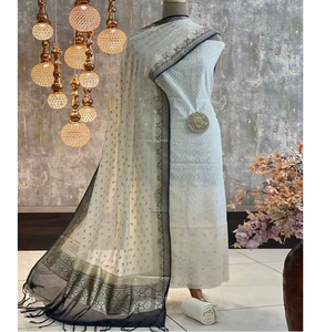 Conjunto de Kurti y Traje Mercerizado Banarasi Hecho a Mano, Ropa Tradicional Étnica India para Mujer, Protección Solar, Secado Rápido, Suave - Product Image 1
