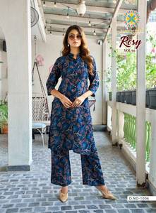 Ensemble coordonné en rayonne d'été exclusif pour femmes vêtements indiens pakistanais imprimés à décharge à séchage rapide pour les fêtes en stock en gros - Product Image 5