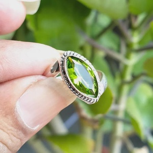 Handmade Peridot Ring Marquise 925 Sterling <b>Silver</b> August Birthstone Gemstone Jewelry Gift For Women - Product Image 3