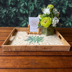 Vente en gros Plateau en rotin avec incrustation de nacre Plateau rond comme décor de table basse Plateau en nacre fait à la main - Product Image 5