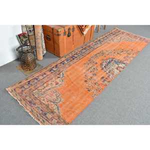 Alfombra Vintage de 2.9x9.5 pies, Alfombra Turca Marroquí Naranja de Lana - Product Image 2