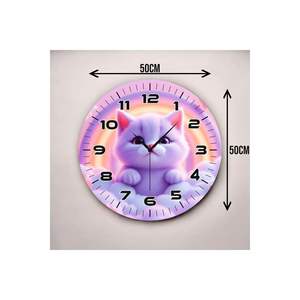 Purple Cat Pattern <b>Number</b> Wooden Silent <b>Table</b> Wall Clock 50cm-Perfect Gift Idea - Product Image 5