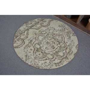 Alfombra Turca Redonda Vintage de 3.9x3.9 pies (120x120 cm), Alfombra Marroquí Marrón - Product Image 4