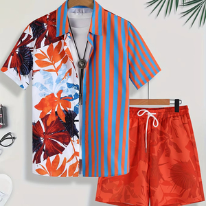 Conjunto de verano para hombre, conjunto informal ligero de dos piezas | Camiseta de manga corta de poliéster 100% de colores personalizados con estilo transpirable - Product Image 2