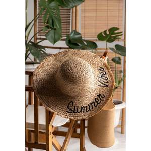 Sombrero de Paja Ancho con Bordado de Camello y Flecos, Protección Solar para Playa y Uso Diario HSR2112 - camel2112 - Product Image 4