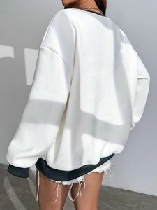 Sweat-shirt oversize pour femme, tissu en coton mélangé confortable, coupe ample, style moderne décontracté, vêtements de rue, logo frontal personnalisable - Product Image 4