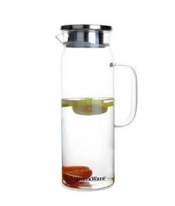 Carafe à eau en verre très vendue, finition argentée, couvercle en verre, design moderne et luxueux, fabrication artisanale, capacité de 1 L, pour la décoration de la table de cuisine - Product Image 1