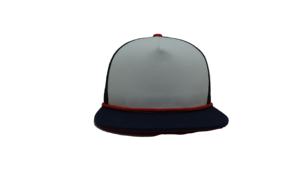Casquette de camionneur rétro bleu marine, blanc et noir à 3 tons, avec logo personnalisé, en maille Roahm, fermeture snapback et cordon rouge contrastant - Product Image 2
