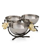 Ensemble de bols à soupe et ustensiles de table en acier inoxydable, finition dorée brillante, motif feuilles, pour service de salades, fruits et fêtes