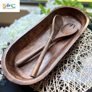 Handmade <b>Large</b> Bread <b>Bowl</b> Set Long <b>Wooden</b> Dough <b>Bowl</b> Walnut Color Modern for Party Kitchen Decor - Product Image 5