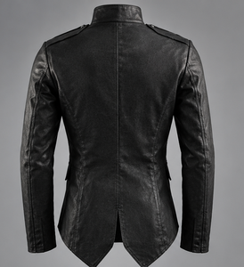 Chaqueta de Cuero Negra para Hombre con Cuello Alto y Cierre de Botones - Product Image 6