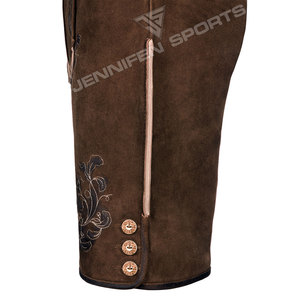ผู้ชายเยอรมัน Lederhosen สั้นพร้อมแขวนหนัง Cowhide หนังปักด้านหน้าปุ่มปิดด้านข้างและกระเป๋าด้านหลัง - Product Image 5