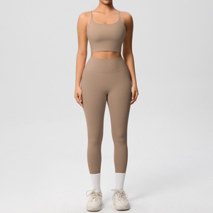 Logo personnalisé Ensembles de pantalons de yoga 2 pièces pour femmes Leggings et shorts de soutien-gorge de sport à la mode Ensemble de fitness sans manches pour femmes - Product Image 6