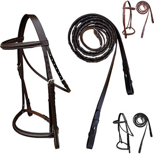 Bride anglaise surélevée rembourrée assortie à la culotte de rênes en cuir de qualité supérieure pour le dressage, le saut - Product Image 4