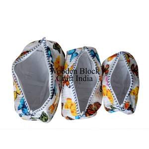 New Stylish 3 Piece <b>white</b> butterfly print Quilted Fabric Toiletry 3 Pouch Set Durable Travel Organizer Cosmetic <b>Bags</b> Cases - Product Image 4