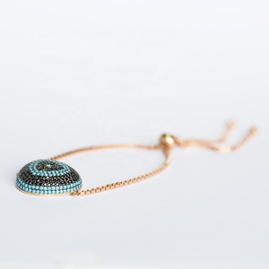 Black CZ and Turquoise Stone Eye Shape Wholesale Handmade Turkish <b>Adjustable</b> Tennis 925 Sterling Silver <b>Bracelet</b> - Product Image 2
