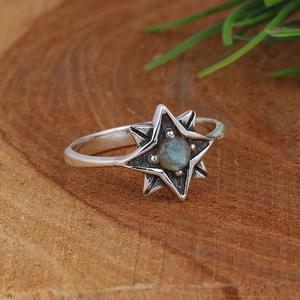 Anillo de labradorita natural Anillo de estrellas de plata de ley 925 Anillo de cóctel de plata oxidada Regalo para mujeres - Product Image 2