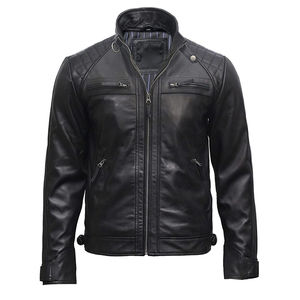 Chaqueta de Cuero Genuino Duradera para Hombre con Cuello Alto y Logotipo Frontal Personalizable, Precio al por Mayor, Tela de Lona - Product Image 2