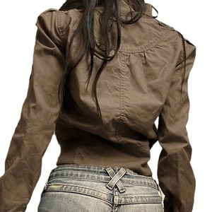 New Jacket Woman Motorcycle Style Brown Workwear with Zipper for Jackets, Windproof High Collar Woven Baseball Suede Jackets - Product Image 4