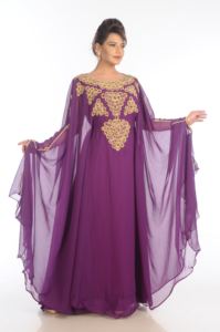 Georgette violette brodée Zari travail caftans islamiques - Product Image 4