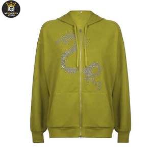 Sudadera Unisex con Cremallera Logotipo Personalizado 100% Algodón Transpirable Ropa de Invierno Nuevo Diseño Adorno de Diamantes de Imitación sudaderas con capucha para hombre - Product Image 5