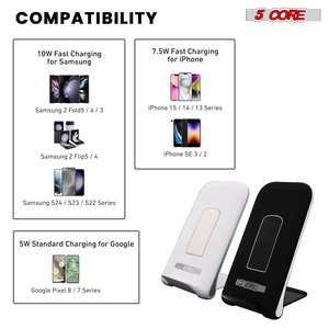 5 Core Wireless Charging Stand 2 Pieces 10W Fast Wireless Charger Station with <b>Sleep</b>-Friendly <b>Light</b> - Product Image 4