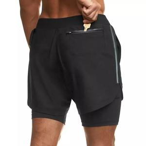 Hot Style Quick Drying <b>Zip</b> <b>Pocket</b> 2 in 1 Workout Men Training <b>Shorts</b> Compression Layer <b>Shorts</b> - Product Image 4