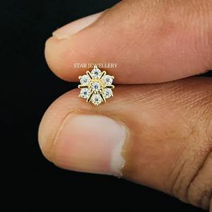 Stud de flor de diamante natural de oro macizo de 14 quilates para nariz Tragus Lobe Conch Joyería fina. - Product Image 2