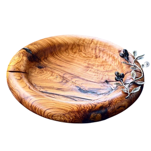 Elegance Home Decoration Bol en bois Bol à salade Bol rond en bois d'olivier artisanal avec accents floraux pour l'hôtel et le restaurant - Product Image 1