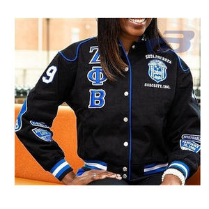 Veste bomber universitaire Zeta Phi Beta Sorority avec patchwork de lettres grecques, bleu noir, broderie premium, streetwear universitaire - Product Image 3