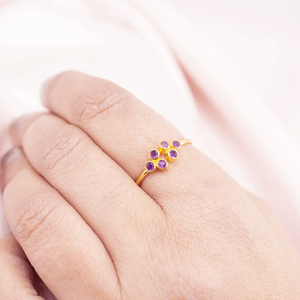 Anillo de mujer de moissanita de corte redondo fino de Plata de Ley 925 Vermeil Original con pequeña piedra de nacimiento de zafiro de cuarzo chapado en oro - Product Image 4