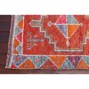 Alfombra Turca Vintage Herki Runner de 2.6x11.4 pies, Alfombra Roja con Puntos de Polka, Lana - Product Image 4